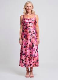 Robe longue imprimé fleurs manches courtes rose JOSEPH RIBKOFF femme