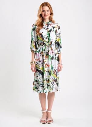 Robe mi-longue imprimé fleurs manches 3/4 noir JOSEPH RIBKOFF femme