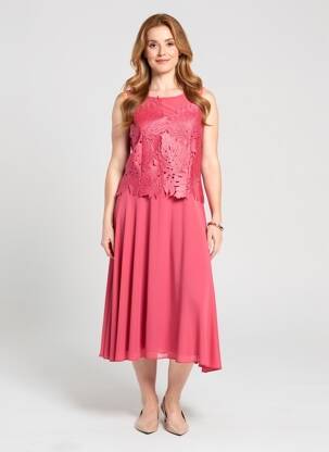 Robe mi-longue tissage crêpe sans manche rouge VERA MONT femme