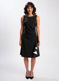 Robe mi-longue tissage crêpe sans manche noir JOSEPH RIBKOFF femme