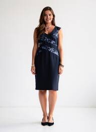 Robe mi-longue fermeture zippée au dos manches courtes bleu JOSEPH RIBKOFF femme