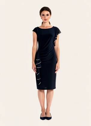 Robe mi-longue fermeture zippée au dos manches courtes bleu JOSEPH RIBKOFF femme