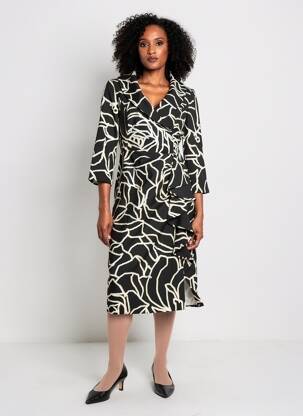 Robe mi-longue manches 3/4 manches 3/4 noir JOSEPH RIBKOFF femme