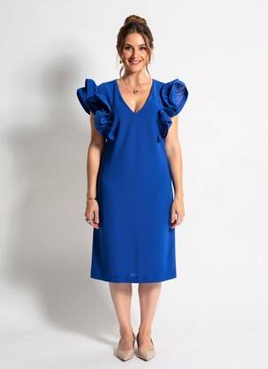 Robe mi-longue fermeture zippée au dos manches courtes bleu JOSEPH RIBKOFF femme