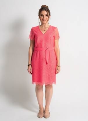 Robe mi-longue tissage crêpe manches courtes rose LINEA RAFFAELLI femme