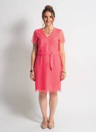 Robe mi-longue tissage crêpe manches courtes rose LINEA RAFFAELLI femme