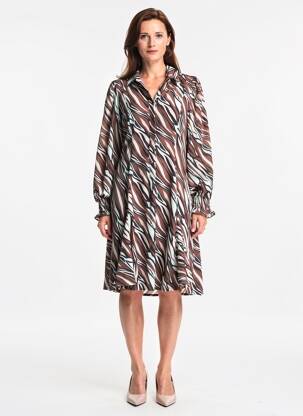 Robe mi-longue coupe fluide manches longues marron MARBLE femme
