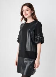 Robe mi-longue fermeture zippée au dos manches courtes noir JOSEPH RIBKOFF femme