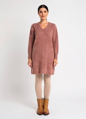 Robe pull col v manches longues rose ESTHEME femme
