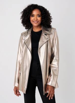 Veste en cuir fermeture zip séparable argent L'UNIVERS DU LUXE femme