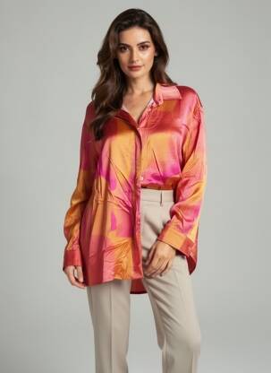 Chemisier coupe fluide manches longues orange FÊTE IMPÉRIALE femme