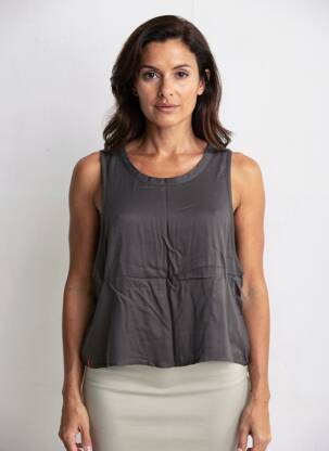 Top coupe fluide sans manche gris MAEVY femme
