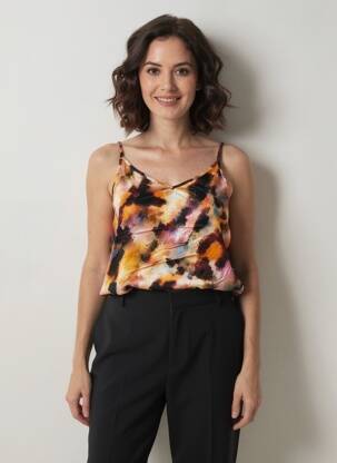 Top coupe fluide fines bretelles orange MAEVY femme