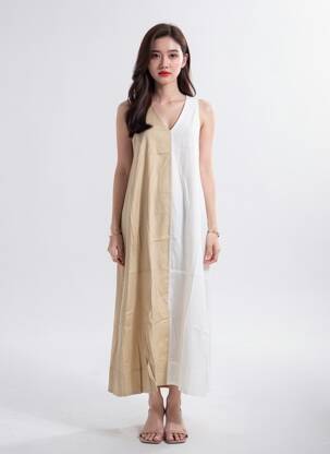 Robe longue sans manche sans manche beige ALPHA STUDIO femme