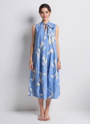 Robe longue tissage popeline sans manche bleu P SOPHIA femme