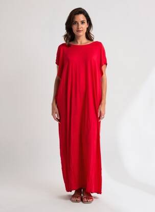Robe longue manches courtes manches courtes rouge MAEVY femme