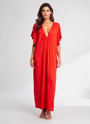 Robe longue manches courtes manches courtes orange MAEVY femme