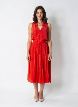 Robe longue sans manche sans manche orange TOUPY femme