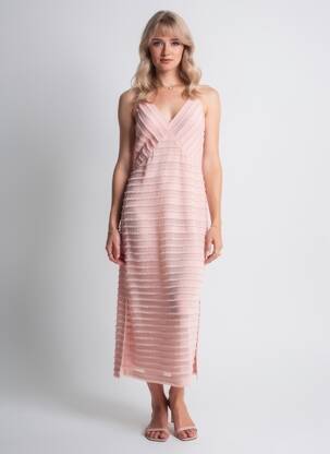 Robe longue tissage crêpe fines bretelles rose NATHALIE CHAIZE femme