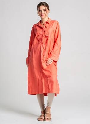 Robe mi-longue manches longues manches longues orange HARIS COTTON femme