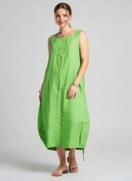 Robe longue tissage crêpe sans manche vert HARIS COTTON femme