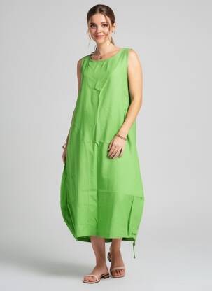 Robe longue tissage crêpe sans manche vert HARIS COTTON femme