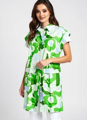 Robe mi-longue imprimé fleurs manches courtes vert TARA JARMON femme