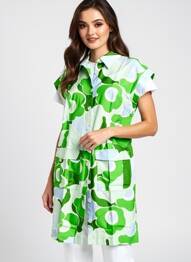 Robe mi-longue imprimé fleurs manches courtes vert TARA JARMON femme