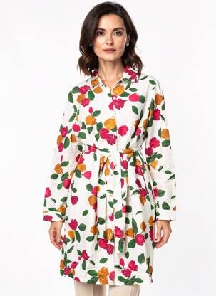 Robe mi-longue imprimé fleurs manches longues beige HARIS COTTON femme