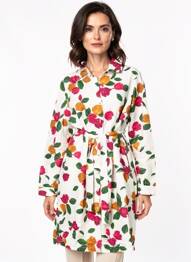 Robe mi-longue imprimé fleurs manches longues beige HARIS COTTON femme