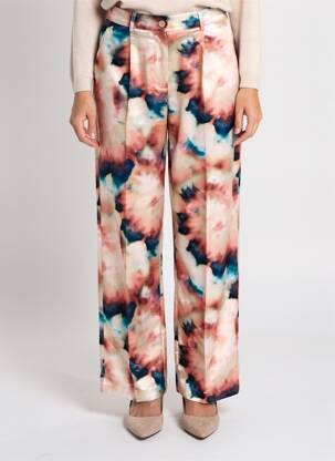Pantalon droit fermeture zippée sous rabat avec crochet rose EMAROLA & CO femme