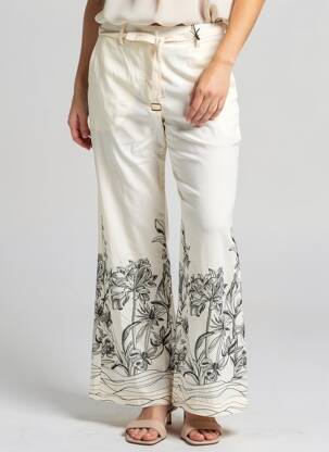 Pantalon flare fermeture zippée sous rabat avec crochet beige SEVENTY femme