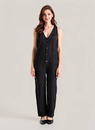 Combi-pantalon fermeture boutonnée sur le devant sans manche noir MAEVY femme
