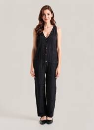 Combi-pantalon fermeture boutonnée sur le devant sans manche noir MAEVY femme