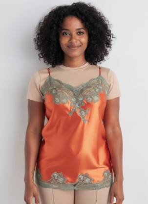 Nuisette/combinette effet matière satinée orange MARJOLAINE femme