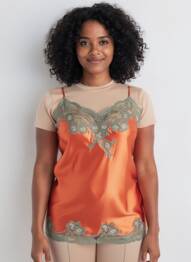 Nuisette/combinette effet matière satinée orange MARJOLAINE femme