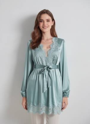 Déshabillé manches longues bleu MARJOLAINE femme