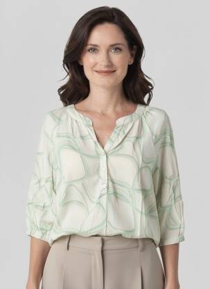 Blouse tissage popeline manches longues vert BIANCA femme