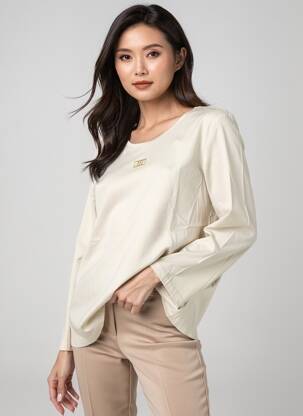 Top tissage jersey manches longues beige BIANCA femme