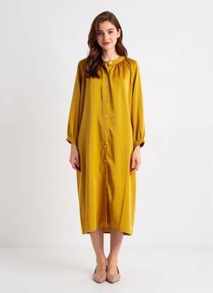 Robe mi-longue manches longues manches longues jaune SCARLET ROOS femme