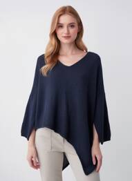 Pull col v manches longues bleu MADE IN ITALY femme