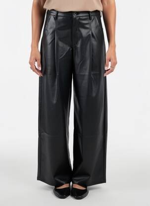 Pantalon large fermeture zippée sous rabat boutonné taille normale noir LAULIA femme