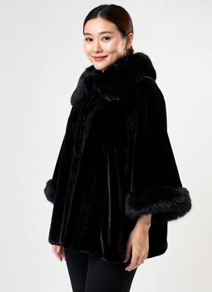 Manteau court coupe droite sans capuche noir MADE IN ITALY femme