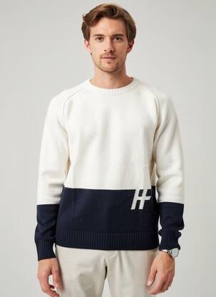 Pull col rond manches longues blanc HECHTER STUDIO homme