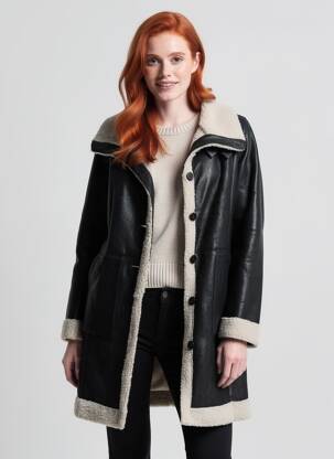 Manteau long coupe droite sans capuche noir ROSE GARDEN femme