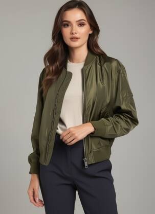 Blouson effet matière satinée vert ROSE GARDEN femme