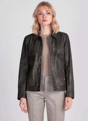 Veste en cuir poches marron ROSE GARDEN femme