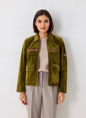 Veste en cuir poches vert ROSE GARDEN femme