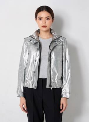 Blouson effet matière satinée argent ROSE GARDEN femme