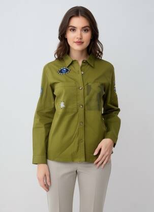 Chemisier coupe droite manches longues vert ROSE GARDEN femme